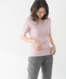 ネックが選べるウォッシャブル半袖リブニット