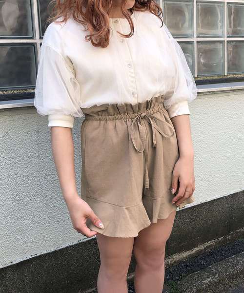 one after another NICE CLAUP(ワンアフターアナザーナイスクラップ)の「麻混フリルショートパンツ(その他パンツ・レディース・アイボリー/ブラック/ブラウン系その他/ベージュ・FREE)」の9枚目の写真
