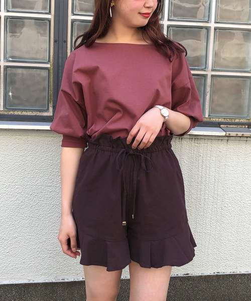 one after another NICE CLAUP(ワンアフターアナザーナイスクラップ)の「麻混フリルショートパンツ(その他パンツ・レディース・アイボリー/ブラック/ブラウン系その他/ベージュ・FREE)」の16枚目の写真