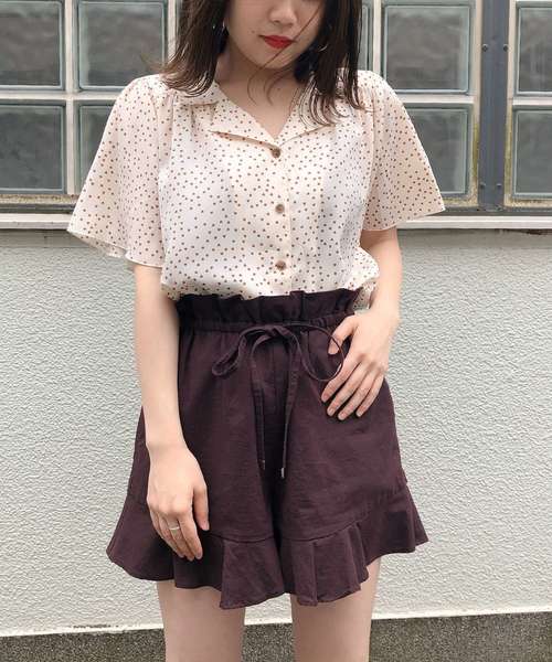 one after another NICE CLAUP(ワンアフターアナザーナイスクラップ)の「麻混フリルショートパンツ(その他パンツ・レディース・アイボリー/ブラック/ブラウン系その他/ベージュ・FREE)」の10枚目の写真
