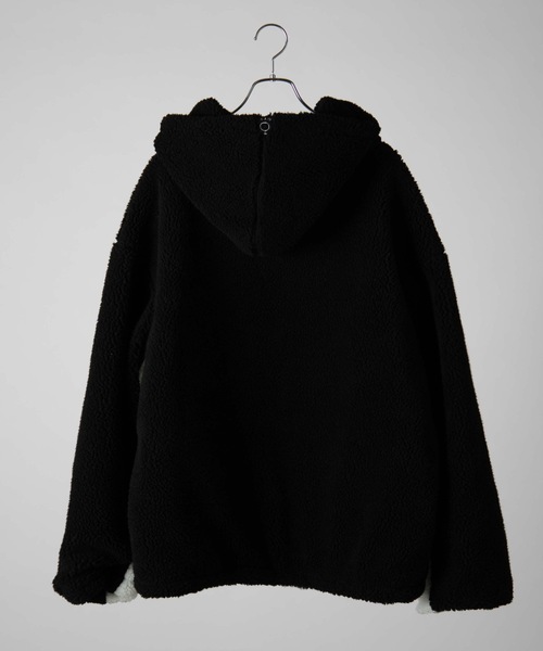 WEGO（ウィゴー）の「WEGO/ボアフリースビッグシルエットパーカー（ブルゾン・メンズ・ブラック/ライトベージュ・MEDIUM/LARGE）」の4枚目の写真