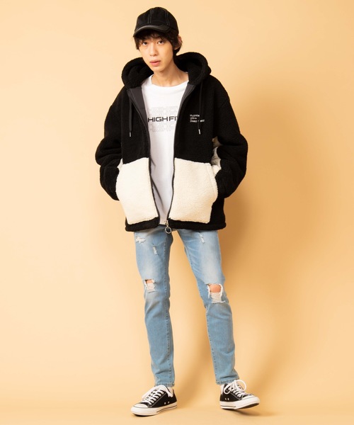 WEGO（ウィゴー）の「WEGO/ボアフリースビッグシルエットパーカー（ブルゾン・メンズ・ブラック/ライトベージュ・MEDIUM/LARGE）」の11枚目の写真