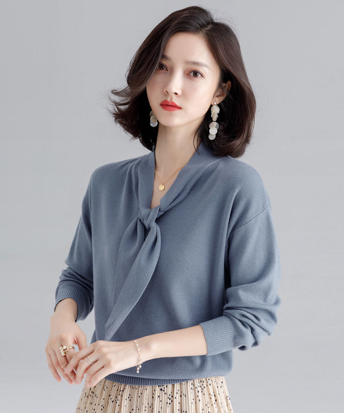 セブンテン ボウタイウールトップス（ネイビー） ボウタイウールトップス(ネイビー) - seventen