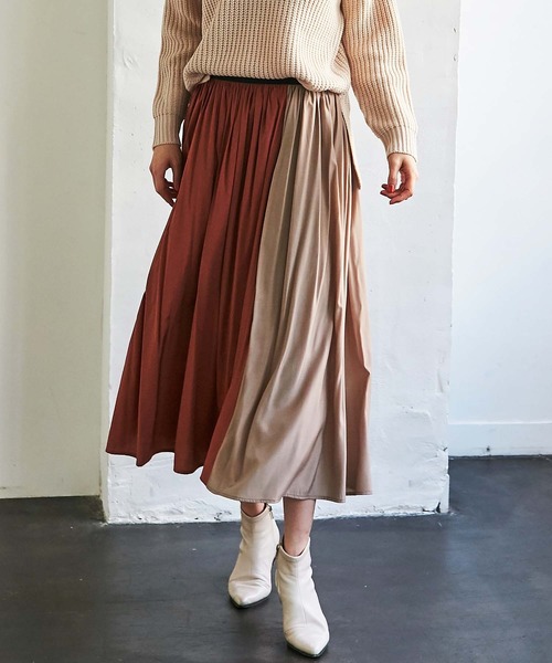 GeeRA(ジーラ)の「配色フレアースカート(スカート・レディース・ピンク/ライトブラウン・MEDIUM/LARGE/X-LARGE)」の1枚目の写真