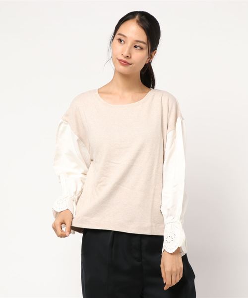 Samansa Mos2(サマンサ モスモス)の「レース付きカットソー(Tシャツ/カットソー・レディース・オフホワイト/ブラック/ベージュ・フリ-)」の3枚目の写真