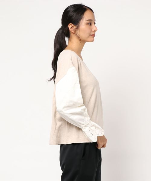 Samansa Mos2(サマンサ モスモス)の「レース付きカットソー(Tシャツ/カットソー・レディース・オフホワイト/ブラック/ベージュ・フリ-)」の4枚目の写真