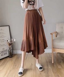 アシンメトリー フレア ロング ヘムプリーツ スカート