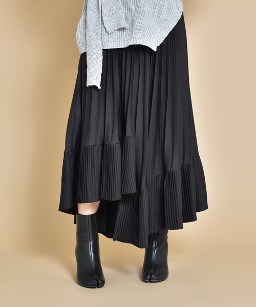 SVEC(シュベック)の「アシンメトリー フレア ロング ヘムプリーツ スカート(スカート・レディース・ホワイト/ブラック/ブラウン・FREE)」の7枚目の写真