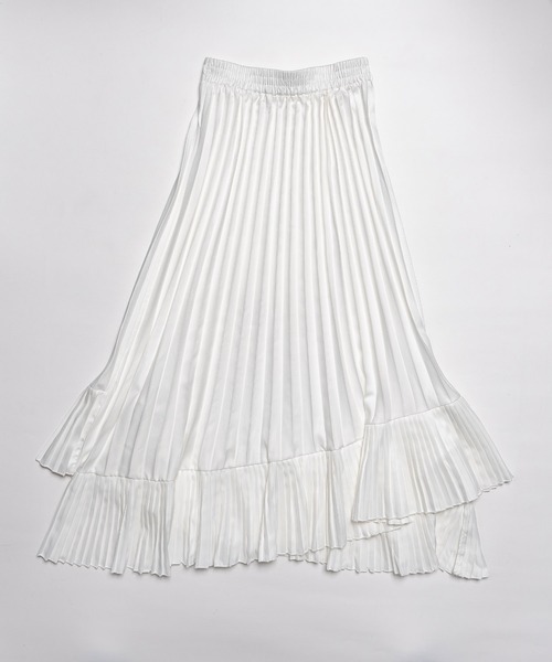 アシンメトリー フレア ロング ヘムプリーツ スカート（スカート