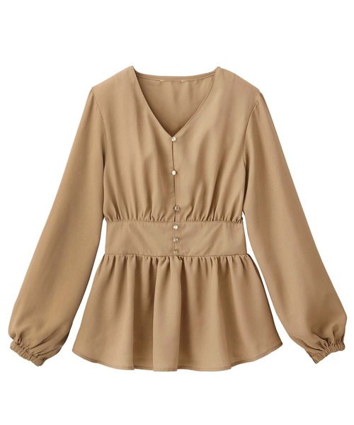 GeeRA(ジーラ)の「ウエストギャザーブラウス(シャツ/ブラウス・レディース・ブラック/グリーン/ベージュ・MEDIUM/LARGE/X-LARGE/XX-LARGE)」の6枚目の写真