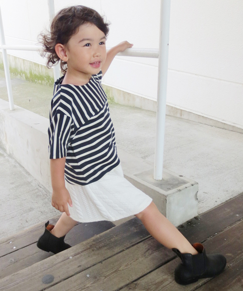 green label relaxing（グリーンレーベルリラクシング）の「【KIDS】コットン ストライプ＆ボーダー プルオーバー5分袖（Tシャツ/カットソー・キッズ・オフホワイト/ネイビー・135/M/115/XS/95/S/105/L/125）」の9枚目の写真