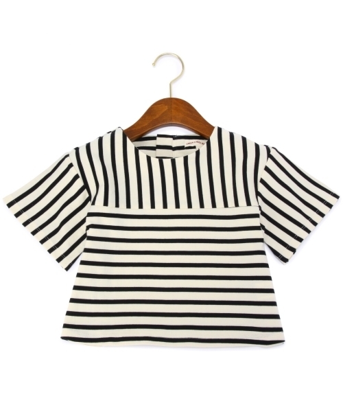 green label relaxing（グリーンレーベルリラクシング）の「【KIDS】コットン ストライプ＆ボーダー プルオーバー5分袖（Tシャツ/カットソー・キッズ・オフホワイト/ネイビー・135/M/115/XS/95/S/105/L/125）」の2枚目の写真