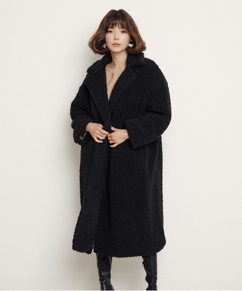 miniyu(ミニュウ)の「ボアフリース・ロングチェスターコート(その他アウター)」|ブラック