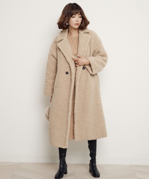 miniyu（ミニュウ）の「ボアフリース・ロングチェスターコート（その他アウター・レディース・ブラック/ベージュ/キャメル・FREE）」の11枚目の写真