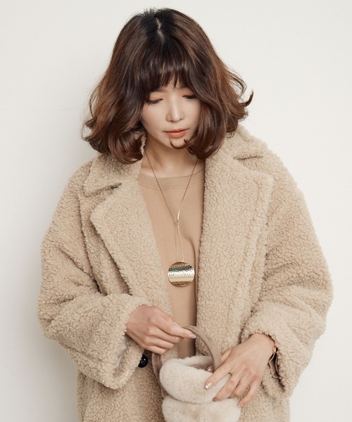 miniyu（ミニュウ）の「ボアフリース・ロングチェスターコート（その他アウター・レディース・ブラック/ベージュ/キャメル・FREE）」の14枚目の写真