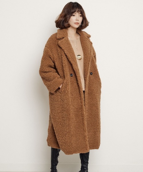 miniyu（ミニュウ）の「ボアフリース・ロングチェスターコート（その他アウター・レディース・ブラック/ベージュ/キャメル・FREE）」の22枚目の写真