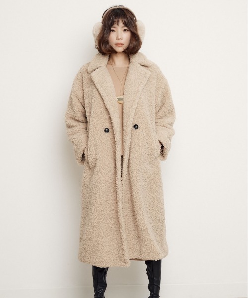 miniyu（ミニュウ）の「ボアフリース・ロングチェスターコート（その他アウター・レディース・ブラック/ベージュ/キャメル・FREE）」の4枚目の写真