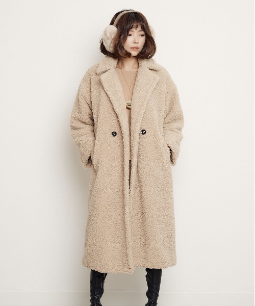 miniyu（ミニュウ）の「ボアフリース・ロングチェスターコート（その他アウター・レディース・ブラック/ベージュ/キャメル・FREE）」の5枚目の写真