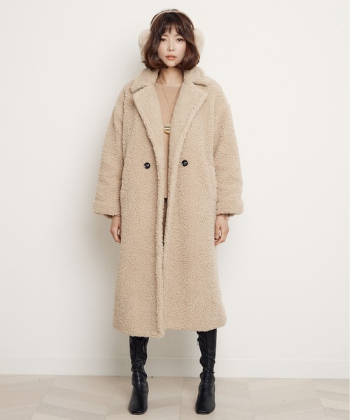 miniyu（ミニュウ）の「ボアフリース・ロングチェスターコート（その他アウター・レディース・ブラック/ベージュ/キャメル・FREE）」の6枚目の写真