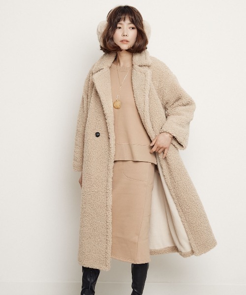 miniyu（ミニュウ）の「ボアフリース・ロングチェスターコート（その他アウター・レディース・ブラック/ベージュ/キャメル・FREE）」の8枚目の写真