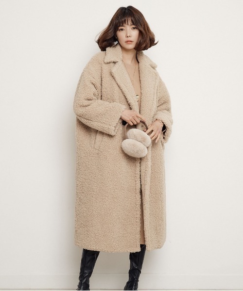 miniyu（ミニュウ）の「ボアフリース・ロングチェスターコート（その他アウター・レディース・ブラック/ベージュ/キャメル・FREE）」の9枚目の写真