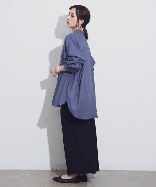 Aunt Marie's（アントマリーズ）の「AUNT MARIE'S バンドカラールーズシャツ（シャツ/ブラウス・レディース・ベージュ/ブラウン/ブルー・FREE）」の9枚目の写真