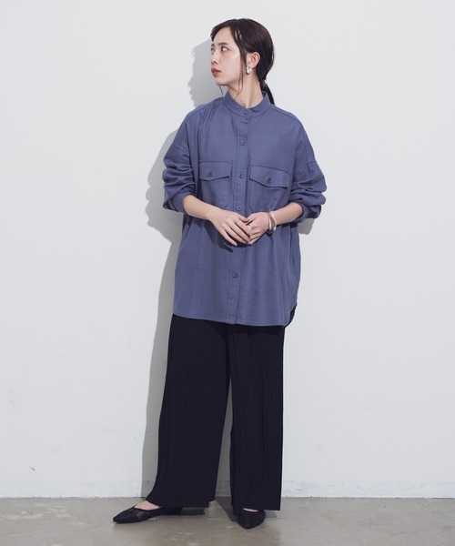 Aunt Marie's（アントマリーズ）の「AUNT MARIE'S バンドカラールーズシャツ（シャツ/ブラウス・レディース・ベージュ/ブラウン/ブルー・FREE）」の17枚目の写真