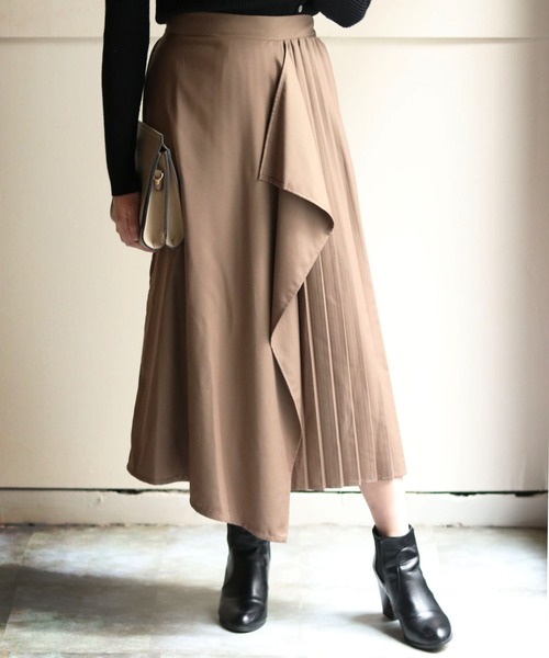 vingtrois（バントロア）の「【vingtrois】【ワンマイルウェア】【テレワーク映え】プリーツ切り替えフレアスカート（スカート・レディース・チャコールグレー/ベージュ/カーキオリーブ・M）」の10枚目の写真