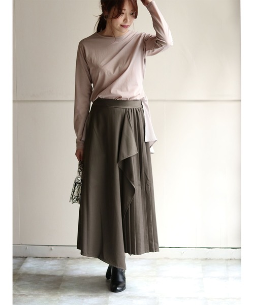 vingtrois（バントロア）の「【vingtrois】【ワンマイルウェア】【テレワーク映え】プリーツ切り替えフレアスカート（スカート・レディース・チャコールグレー/ベージュ/カーキオリーブ・M）」の18枚目の写真