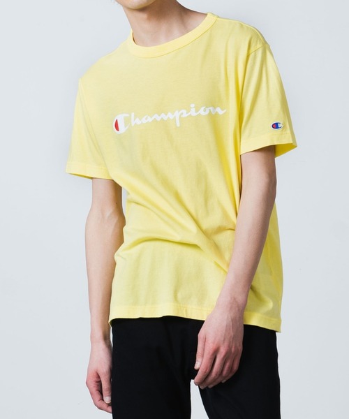 Champion(チャンピオン)の「WEGO/【一部店舗限定】Champion チャンピオン ロゴ半袖Tシャツ(Tシャツ/カットソー・メンズ・ホワイト/ブラック/ネイビー/ピンク/ライム/イエロー/杢グレー/ダークグリーン/ターコイズブルー/ブラウン/オレンジ系その他/ライトイエロー・SMALL/MEDIUM/LARGE/X-LARGE)」の10枚目の写真