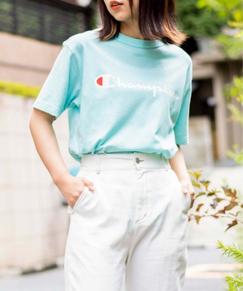 Champion(チャンピオン)の「WEGO/【一部店舗限定】Champion チャンピオン ロゴ半袖Tシャツ(Tシャツ/カットソー・メンズ・ホワイト/ブラック/ネイビー/ピンク/ライム/イエロー/杢グレー/ダークグリーン/ターコイズブルー/ブラウン/オレンジ系その他/ライトイエロー・SMALL/MEDIUM/LARGE/X-LARGE)」の6枚目の写真