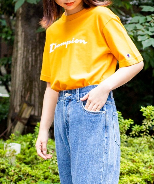 Champion(チャンピオン)の「WEGO/【一部店舗限定】Champion チャンピオン ロゴ半袖Tシャツ(Tシャツ/カットソー・メンズ・ホワイト/ブラック/ネイビー/ピンク/ライム/イエロー/杢グレー/ダークグリーン/ターコイズブルー/ブラウン/オレンジ系その他/ライトイエロー・SMALL/MEDIUM/LARGE/X-LARGE)」の9枚目の写真