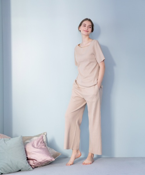 bijorie（ビジュリィ）の「ワッフル地のロングパンツ（ルームウェア/パジャマ・レディース・ネイビー/アイボリー・FREE）」の8枚目の写真