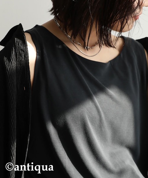 antiqua（アンティカ）の「とろみ生地ボートネックタンク（タンクトップ・レディース・オフホワイト/ブラック/ブラウン系その他/ブラウン系その他2/ブラウン系その他3/ベージュ系その他/ブルー系その他・FREE）」の17枚目の写真