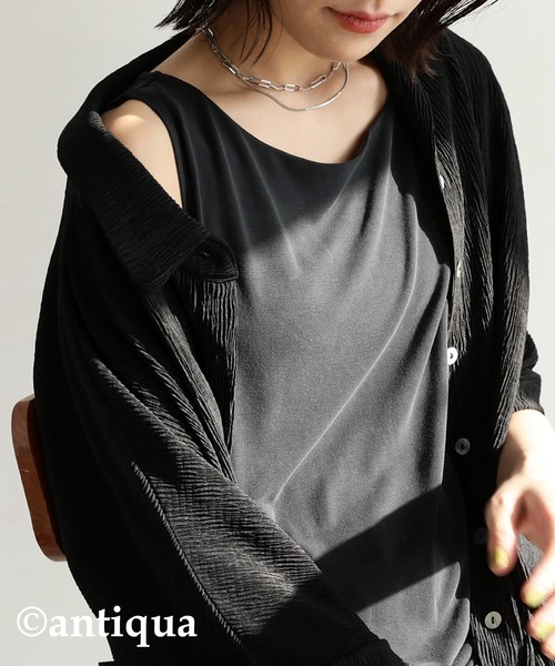 antiqua（アンティカ）の「とろみ生地ボートネックタンク（タンクトップ・レディース・オフホワイト/ブラック/ブラウン系その他/ブラウン系その他2/ブラウン系その他3/ベージュ系その他/ブルー系その他・FREE）」の15枚目の写真