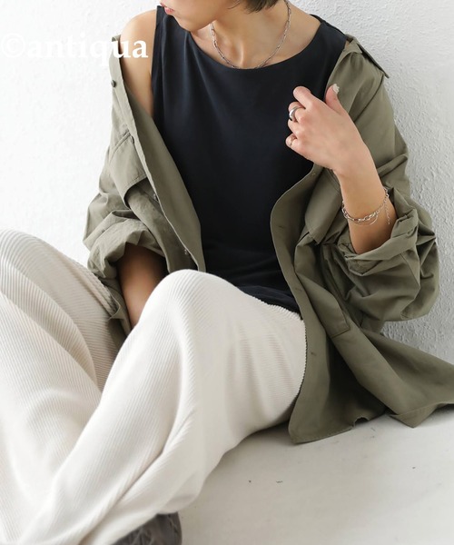 antiqua（アンティカ）の「とろみ生地ボートネックタンク（タンクトップ・レディース・オフホワイト/ブラック/ブラウン系その他/ブラウン系その他2/ブラウン系その他3/ベージュ系その他/ブルー系その他・FREE）」の13枚目の写真