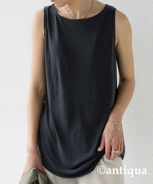 antiqua（アンティカ）の「とろみ生地ボートネックタンク（タンクトップ・レディース・オフホワイト/ブラック/ブラウン系その他/ブラウン系その他2/ブラウン系その他3/ベージュ系その他/ブルー系その他・FREE）」の12枚目の写真