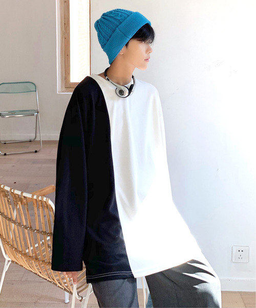 neos（ネオス）の「【neos -addictive design-】ルーズシルエット ロングスリーブ ポンチTシャツ（Tシャツ/カットソー・メンズ・ホワイト×ブラック/ブラック/ネイビー/ホワイト/ホワイト系その他/モカ/グレー/ブラック系その他/ブラック×ホワイト・X-LARGE/LARGE/MEDIUM）」の3枚目の写真