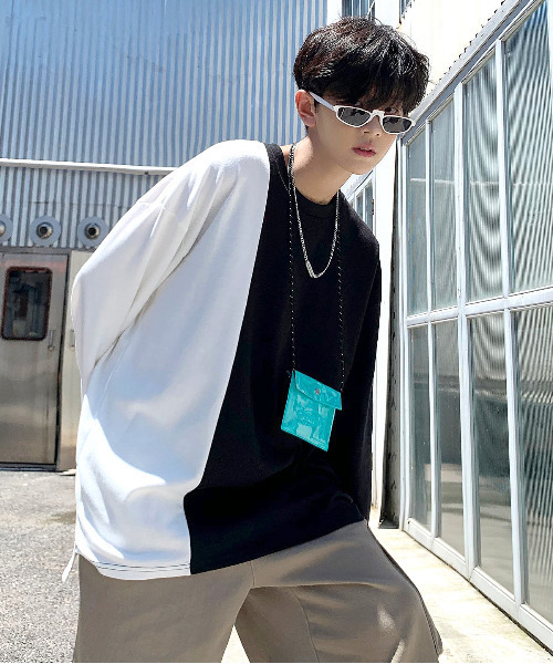 neos（ネオス）の「【neos -addictive design-】ルーズシルエット ロングスリーブ ポンチTシャツ（Tシャツ/カットソー・メンズ・ホワイト×ブラック/ブラック/ネイビー/ホワイト/ホワイト系その他/モカ/グレー/ブラック系その他/ブラック×ホワイト・X-LARGE/LARGE/MEDIUM）」の6枚目の写真