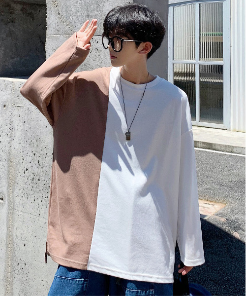 neos（ネオス）の「【neos -addictive design-】ルーズシルエット ロングスリーブ ポンチTシャツ（Tシャツ/カットソー・メンズ・ホワイト×ブラック/ブラック/ネイビー/ホワイト/ホワイト系その他/モカ/グレー/ブラック系その他/ブラック×ホワイト・X-LARGE/LARGE/MEDIUM）」の4枚目の写真