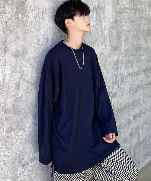 neos（ネオス）の「【neos -addictive design-】ルーズシルエット ロングスリーブ ポンチTシャツ（Tシャツ/カットソー・メンズ・ホワイト×ブラック/ブラック/ネイビー/ホワイト/ホワイト系その他/モカ/グレー/ブラック系その他/ブラック×ホワイト・X-LARGE/LARGE/MEDIUM）」の9枚目の写真