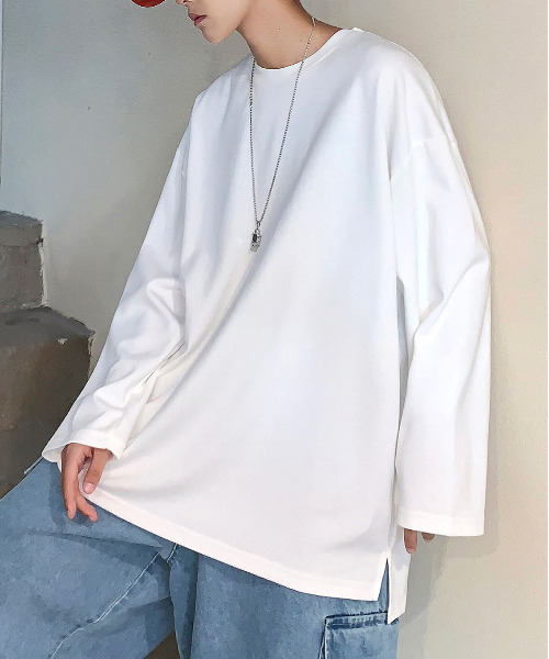 neos（ネオス）の「【neos -addictive design-】ルーズシルエット ロングスリーブ ポンチTシャツ（Tシャツ/カットソー・メンズ・ホワイト×ブラック/ブラック/ネイビー/ホワイト/ホワイト系その他/モカ/グレー/ブラック系その他/ブラック×ホワイト・X-LARGE/LARGE/MEDIUM）」の10枚目の写真
