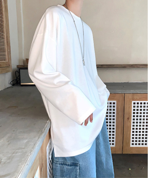 neos（ネオス）の「【neos -addictive design-】ルーズシルエット ロングスリーブ ポンチTシャツ（Tシャツ/カットソー・メンズ・ホワイト×ブラック/ブラック/ネイビー/ホワイト/ホワイト系その他/モカ/グレー/ブラック系その他/ブラック×ホワイト・X-LARGE/LARGE/MEDIUM）」の12枚目の写真