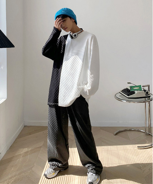 neos（ネオス）の「【neos -addictive design-】ルーズシルエット ロングスリーブ ポンチTシャツ（Tシャツ/カットソー・メンズ・ホワイト×ブラック/ブラック/ネイビー/ホワイト/ホワイト系その他/モカ/グレー/ブラック系その他/ブラック×ホワイト・X-LARGE/LARGE/MEDIUM）」の14枚目の写真