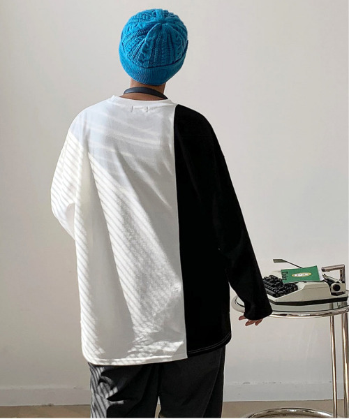 neos（ネオス）の「【neos -addictive design-】ルーズシルエット ロングスリーブ ポンチTシャツ（Tシャツ/カットソー・メンズ・ホワイト×ブラック/ブラック/ネイビー/ホワイト/ホワイト系その他/モカ/グレー/ブラック系その他/ブラック×ホワイト・X-LARGE/LARGE/MEDIUM）」の15枚目の写真