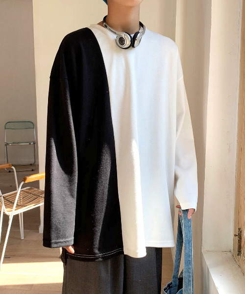 neos（ネオス）の「【neos -addictive design-】ルーズシルエット ロングスリーブ ポンチTシャツ（Tシャツ/カットソー・メンズ・ホワイト×ブラック/ブラック/ネイビー/ホワイト/ホワイト系その他/モカ/グレー/ブラック系その他/ブラック×ホワイト・X-LARGE/LARGE/MEDIUM）」の16枚目の写真