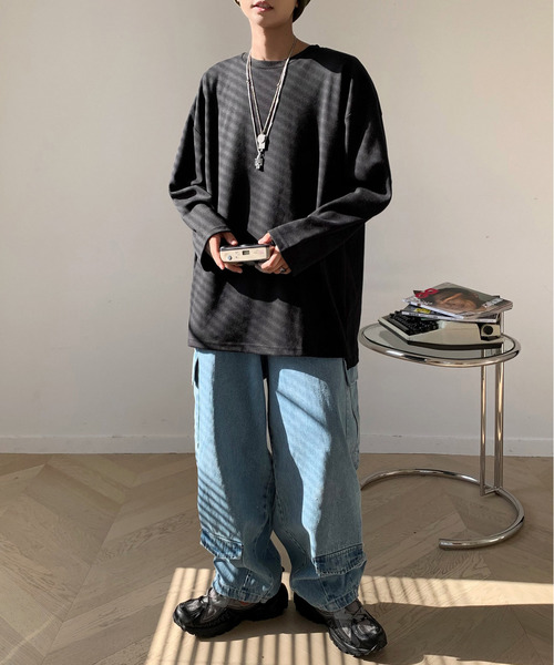 neos（ネオス）の「【neos -addictive design-】ルーズシルエット ロングスリーブ ポンチTシャツ（Tシャツ/カットソー・メンズ・ホワイト×ブラック/ブラック/ネイビー/ホワイト/ホワイト系その他/モカ/グレー/ブラック系その他/ブラック×ホワイト・X-LARGE/LARGE/MEDIUM）」の22枚目の写真