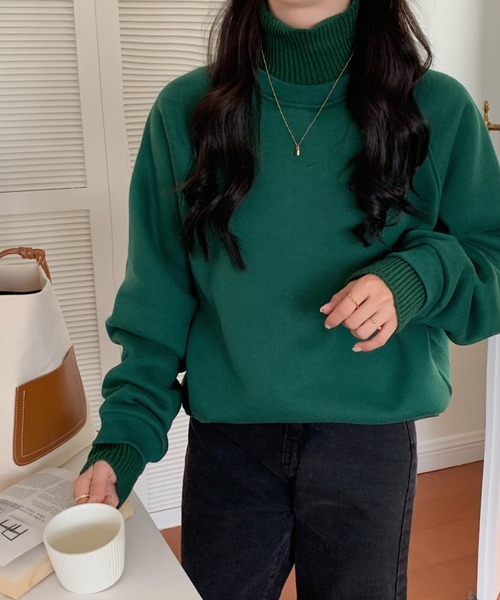 ABITOKYO(アビトーキョー)の「ハイネックリブニットドッキングトレーナー(スウェット・レディース・ブラック/グリーン/ライトピンク/チャコールグレー/ブルー/モカ・FREE)」の10枚目の写真