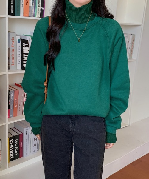 ABITOKYO(アビトーキョー)の「ハイネックリブニットドッキングトレーナー(スウェット・レディース・ブラック/グリーン/ライトピンク/チャコールグレー/ブルー/モカ・FREE)」の8枚目の写真