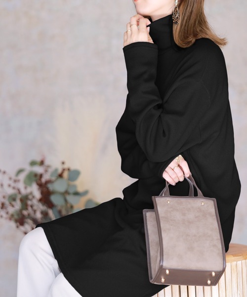 reca（レカ）の「タートルネックワンピース（チュニック・レディース・ブラック/ベージュ・FREE）」の21枚目の写真